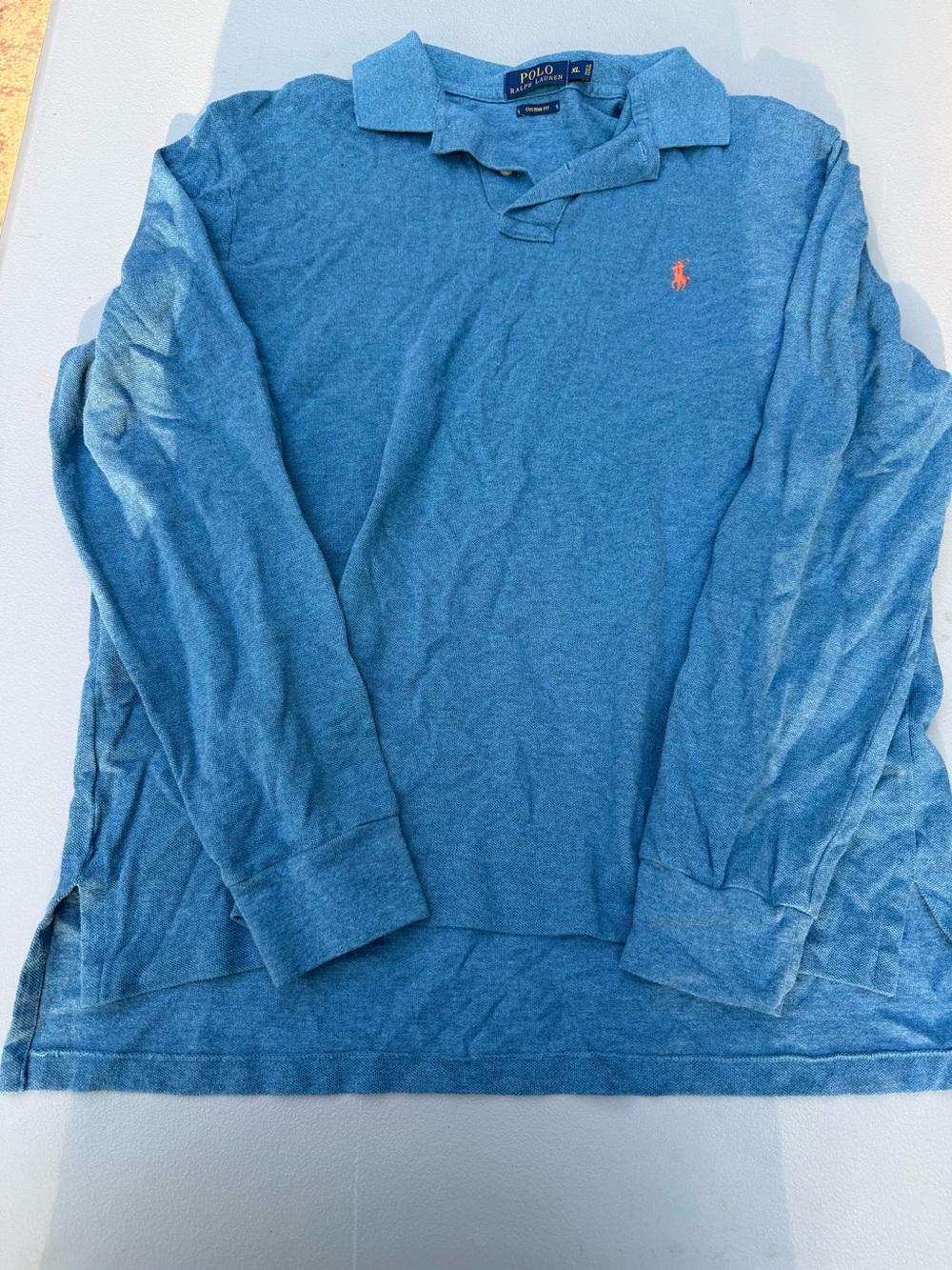 Polo by Ralph Lauren Blue Long Sleeve Polo with Orange Pony